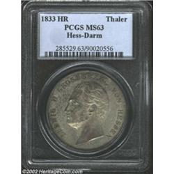 Hesse-Darmstadt. Ludwig II Thaler 1833HR, KM298, MS63 PCGS. Lightly toned and very attractive. Impor