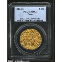 Philip V gold 8 Escudos 1712M, obverse legend: PHILIPPVS V D.G. HISPANIARVM, Cross of Jerusalem, Lio