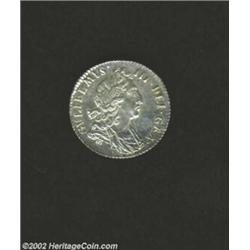 William III Sixpence 1697, Laureate bust right/Cross of four crowned shields, KM-496.1, lustrous Unc