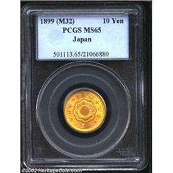 Gold 10 Yen Meiji 32 (1899), Y33, MS65 PCGS, natural orange accents lend added appeal to this frosty