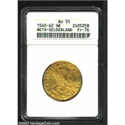 Gelderland. Philip II Gold 1/2 Real D'Or ND (1555-76), Fr76, AU55 ANACS, bright gold with a predicta