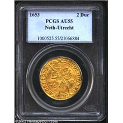 Utrecht. Gold 2 Ducats 1653, KM42, AU55 PCGS, much luster survives over a typically wavy planchet. I