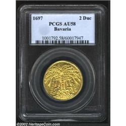 Bavaria. Gold Trade 2 Ducat 1697, Birth of Prince Karl Albert, KM130, AU58 PCGS. Important notice: W