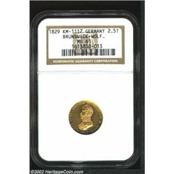 Brunswick-Wolfenbuttel. Karl II Gold 2 1/2 Thaler 1829CvC, KM1117, MS61 NGC. Important notice: We ex