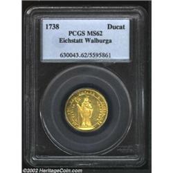 Eichstatt. Gold Trade Ducat 1738, St. Walburga Reverse, KM61, MS62 PCGS. The more difficult of the t