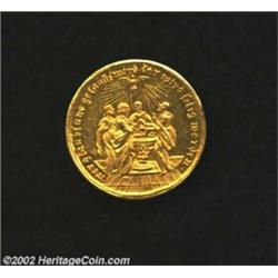 Nurnberg. Gold Baptismal Ducat circa 1700, Goppel 1075. Four figures with a baby at the baptismal fo