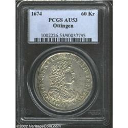 Ottingen. Albrecht Ernst I 60 Kreuzer 1674, KM39, AU53 PCGS. Titles as count rather than prince. A r