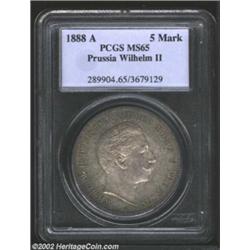 Prussia. Wilhelm II 5 Marks 1888-A, Head right/Crowned eagle with date and value, KM-513, MS65 PCGS.