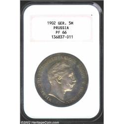 Prussia. Wilhelm 5 Mark 1902A, KM523, PR66 NGC. a majestically toned specimen that displays orange a