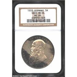 Saxe-Meiningen. George II 5 Mark 1908D, KM201, MS64 NGC. Important notice: We expect to be auctionin