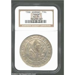 Saxony. August Thaler 1566, Dav-9795, AU50 NGC. Important notice: We expect to be auctioning lots at