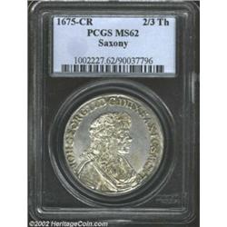 Saxony. Johan Georg II 2/3 Thaler 1675-CR, KM549, MS62 PCGS. A choice well-struck example with glitt