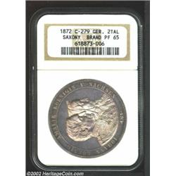 Saxony. Johann 2 Thaler 1872B, Golden Wedding Anniversary, KM1231, C-279, PR65 NGC, Ex: Brand. Splas