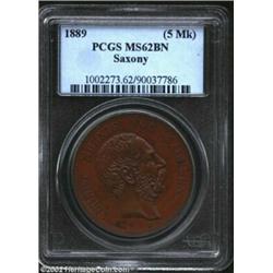 Saxony. Albert commemorative bronze 5 Marks 1889, KM1249a, MS62 Brown PCGS. 800th Anniversary of the