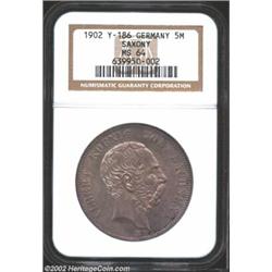 Saxony. Albert 5 Mark 1902E, KM1246, MS64 NGC, rare type, especially in top condition. Important not