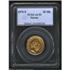 Image 1 : Saxony. Gold 20 marks 1878-E, Head right/Eagle with date and value, F-3841, KM-184, AU55 PCGS. Very.