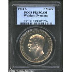 Waldeck-Pyrmont. Friedrich 5 Marks 1903A, Y213, PR63CAM PCGS. A stunningly beautiful example of this