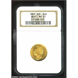 Wurttemberg. Wilhelm Gold Trade Ducat 1840AD, KM587, MS61 NGC. The first-year issue of this very sca