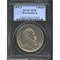 Wurttemberg. Karl 5 Marks 1876F, KM623, XF40 PCGS. A rare type in XF or better. Important notice: We