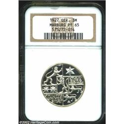 Weimar Republic. Marburg 3 Mark 1927, KM53, PF65 NGC, A beautiful proof with deep mirror-like surfac