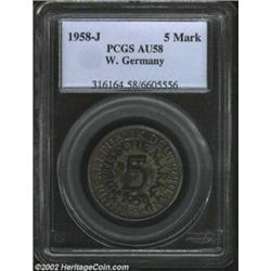 5 Mark 1958J, KM112.1, AU58 PCGS. Very rare, the key date to this series by far. Important notice: W