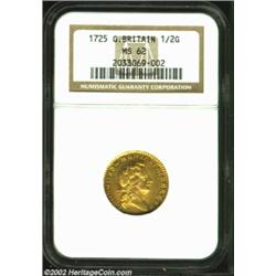 George I Gold 1/2 Guinea 1725, KM560, MS62 NGC, well defined with rose-violet accents on the reverse