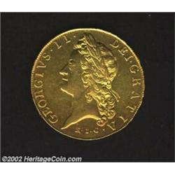 George II Gold 5 Guineas 1729, East India Company, KM571.2, Handsome VF-XF with light, natural tonin