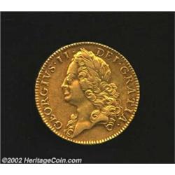 George II Gold 5 Guineas 1753, old head, KM586.2, Nearly XF, lovely gold and orange toning. From the