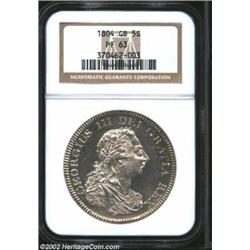 George III Bank Dollar 1804, KM-Tn1, PF 63 NGC. A fully brilliant and untoned example of this coinag