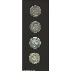 George III Halfcrown 1817, KM667, F-VF, plus Halfcrowns 1828 F-VF, 1837 F-VF and 1887 KM764 XF. 4 co