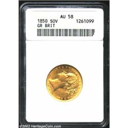 Victoria Gold Sovereign 1850, KM736.1, AU58 ANACS. An attractive example with a particularly choice.