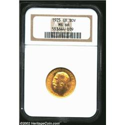 George V Gold Sovereign 1925, MS66 NGC. Really a superb Sovereign in this quality. Important notice: