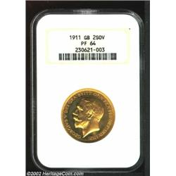 George V Gold 2 Pounds 1911, KM821, PR64 PCGS, particularly flashy obverse while the reverse is some