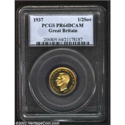 George VI Gold 1/2 Sovereign 1937, KM858, PR64 Deep Cameo PCGS, a flashy borderline-Gem of this proo