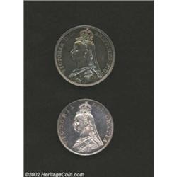 Victoria silver pair including: Double Florin 1887 Roman I, KM-763, BU with moderate abrasions; and.