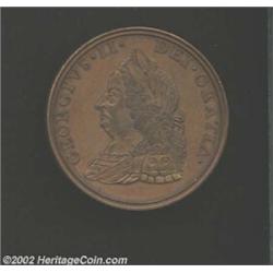 George II copper American Indian Badge 1757, Laureate bust of George II left/An Englishman and an In