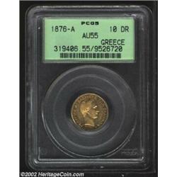 George I Gold 10 Drachmai 1876A, KM48, AU55 PCGS. A scarce denomination in very attractive grade. Im