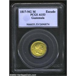 Ferdinand VII gold 1 escudo 1817 NG-M, Laureate head right with date below, Crowned arms with value.