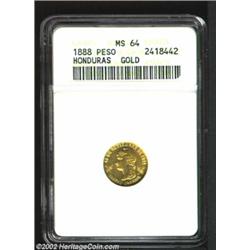 Gold Peso 1888, KM56, MS64 ANACS, faint die clashing on the obverse. Important notice: We expect to.