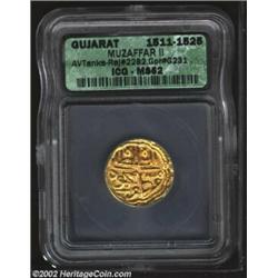 Gujarat Muzaffar II, 1511-1525AD Gold Tanka AH930, Rajgor 2282, MS62 ICG. A choice coin with full mi