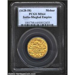 Mughal Shah Jahan, 1628-1658 Gold Mohur, KM355.6, Surat mint, regnal year 2, MS64 PCGS. A classic ex