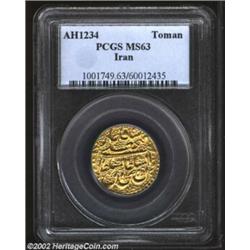 Qajars Fath Ali Shah Gold Toman 1234AH, KM753, Yazd mint, MS63 PCGS, well-struck and unusually attra