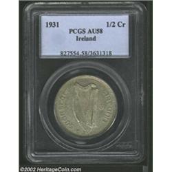 Irish Free State 1/2 Crown 1931, KM8, AU58 PCGS, speckled golden-gray toning over both sides. Only a