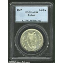 Irish Free State 1/2 Crown 1937, KM8, AU55 PCGS, untoned with minimal wear on the highpoints. The fi