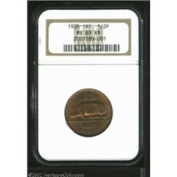 Irish Free State 1/2 Penny 1935, KM2, MS65 Red and Brown NGC, more noticeably mellowed on the revers