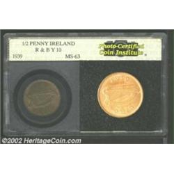 Republic 1/2 Penny 1939, KM10, MS63 Red and Brown PCI, tinges of faded red color are seen here and t