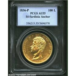 Sardinia. Carlo Alberto Gold 100 Lire 1836-P Anchor, C117.1, AU55 PCGS. Important notice: We expect.