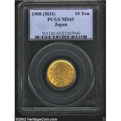 Gold 10 Yen Meiji 41 (1908), Y33, MS65 PCGS. Important notice: We expect to be auctioning lots at th