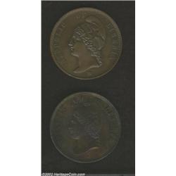 Pattern 2 Cents 1866, KM-Pn14, Choice Brown Proof and Pattern 2 Cents 1868 KM-Pn16, Proof with purpl