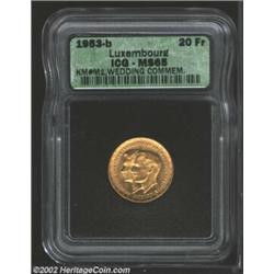 Gold 20 Francs 1953, KM-M1, MS65 ICG. Important notice: We expect to be auctioning lots at the rate.